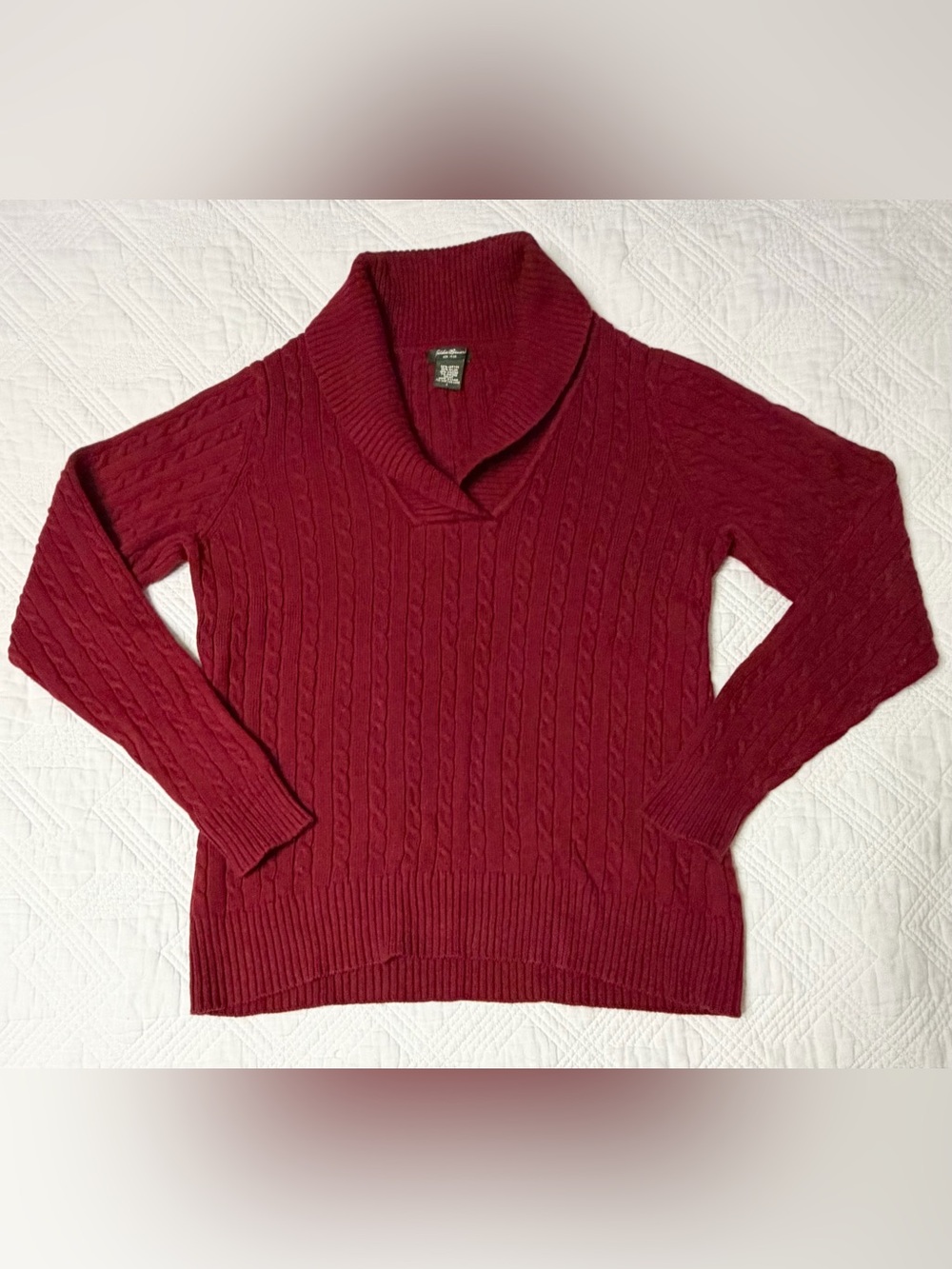 Eddie Bauer Cable Knit Cowl Neck Sweater Red Large Cotyon Angora Blend